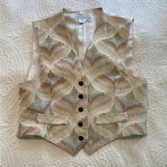 Vintage The Narragansett Southwestern Pastel Stripe Back Suit Vest size Medium - Picture 1 of 7